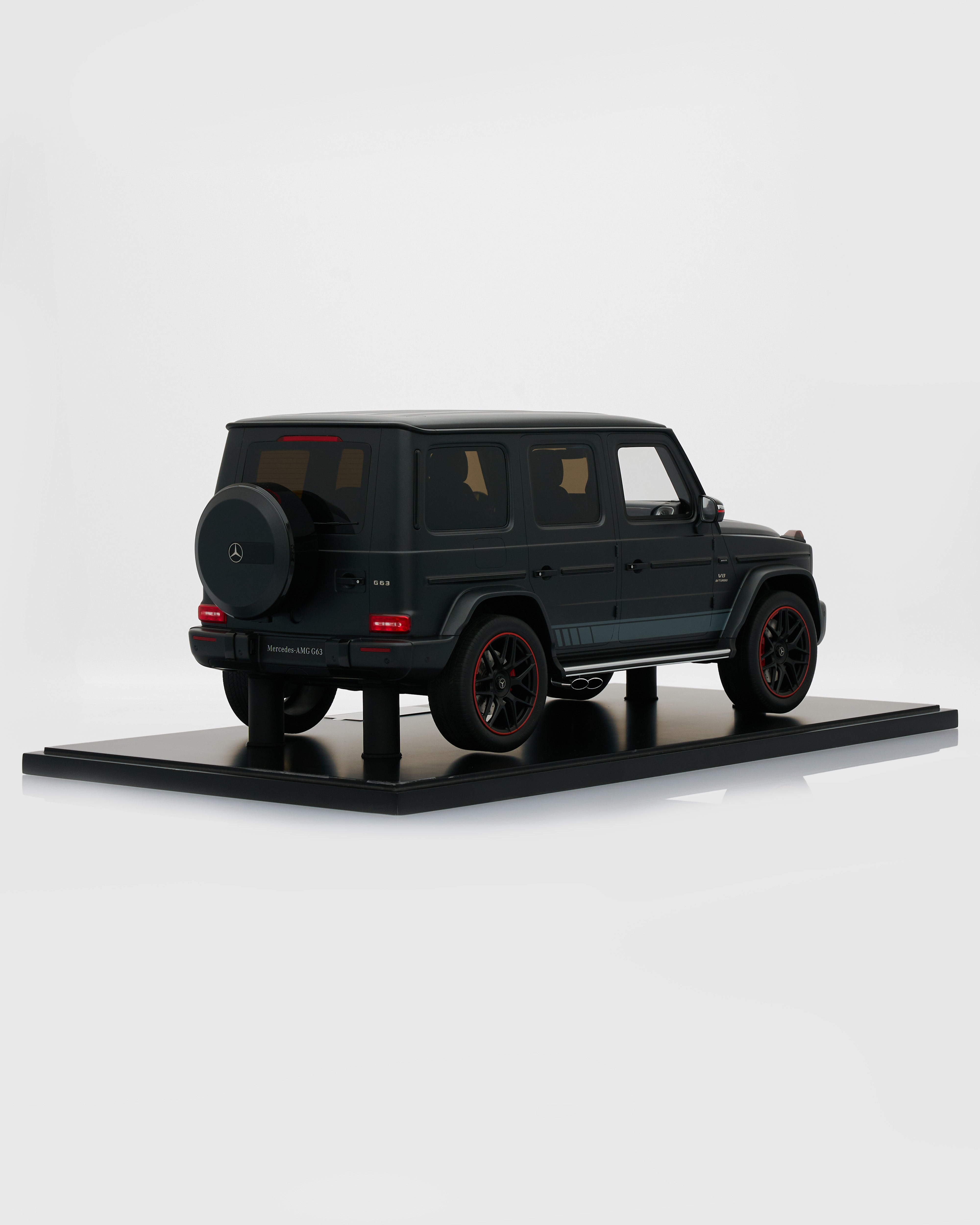 Mercedes AMG G63 2018 Edition 1 Matte Black 1:8 scale model angled view showing sculptural design and realistic features
