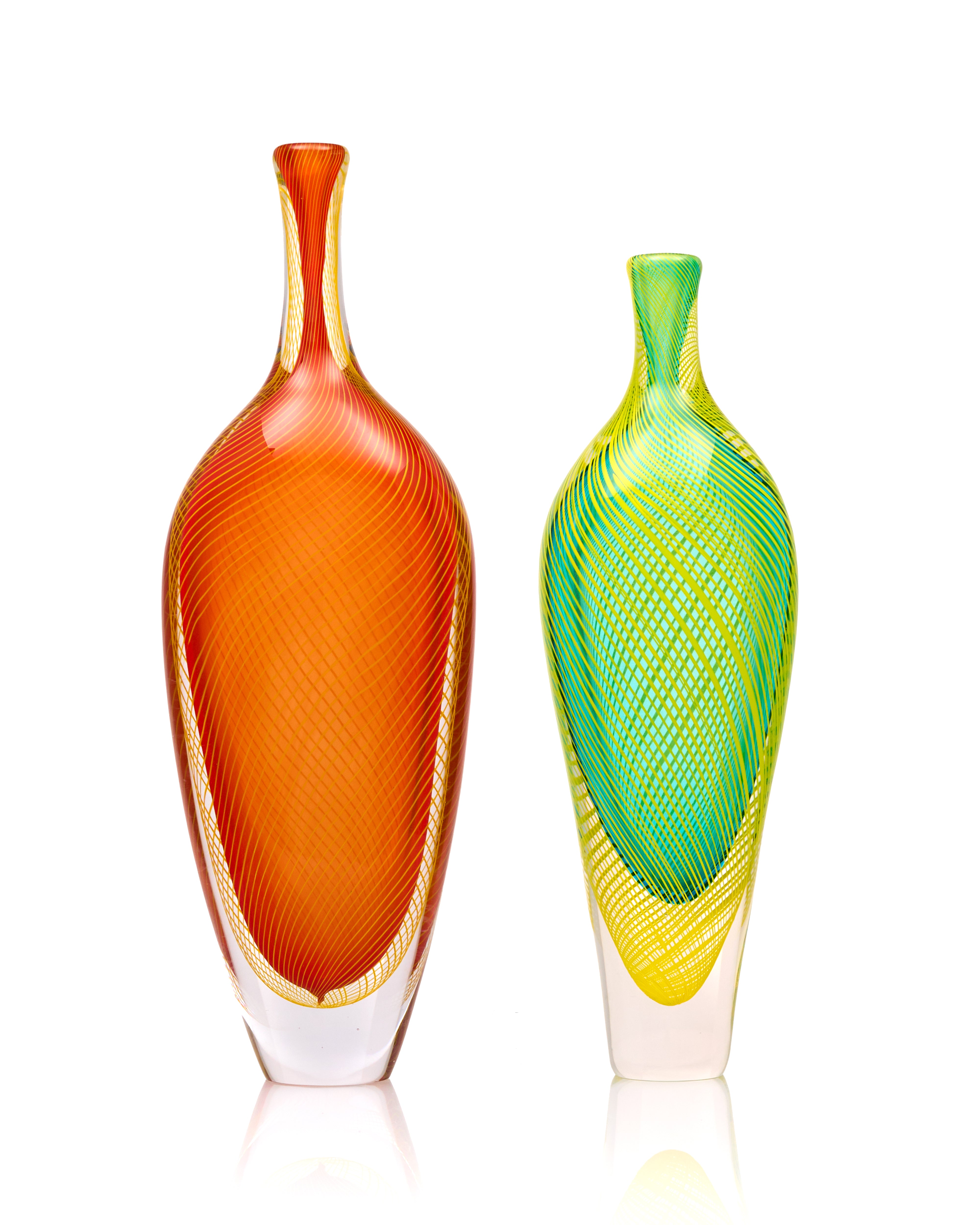 Celadon Murano Crystal Dual Vase Set