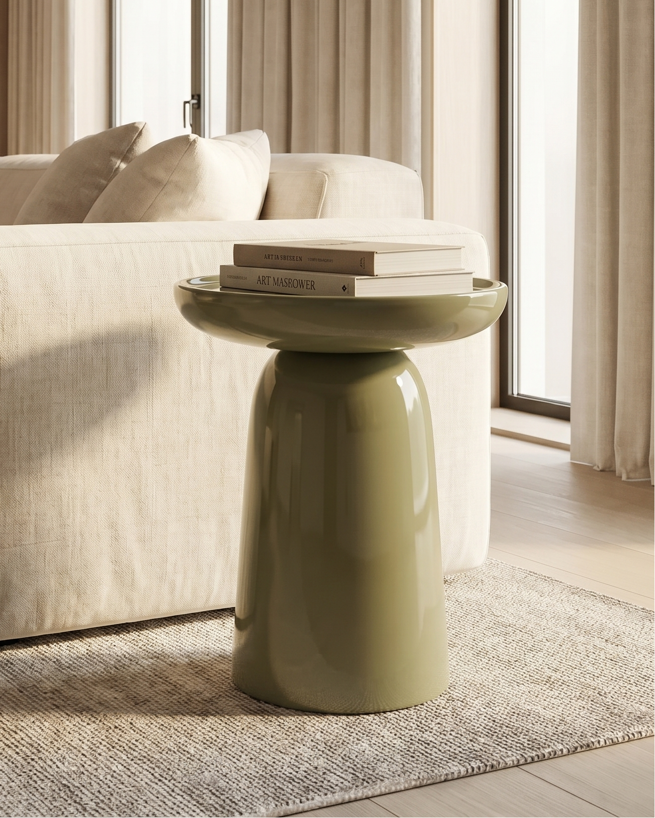 Mushroom Accent Side Table - Olive Green