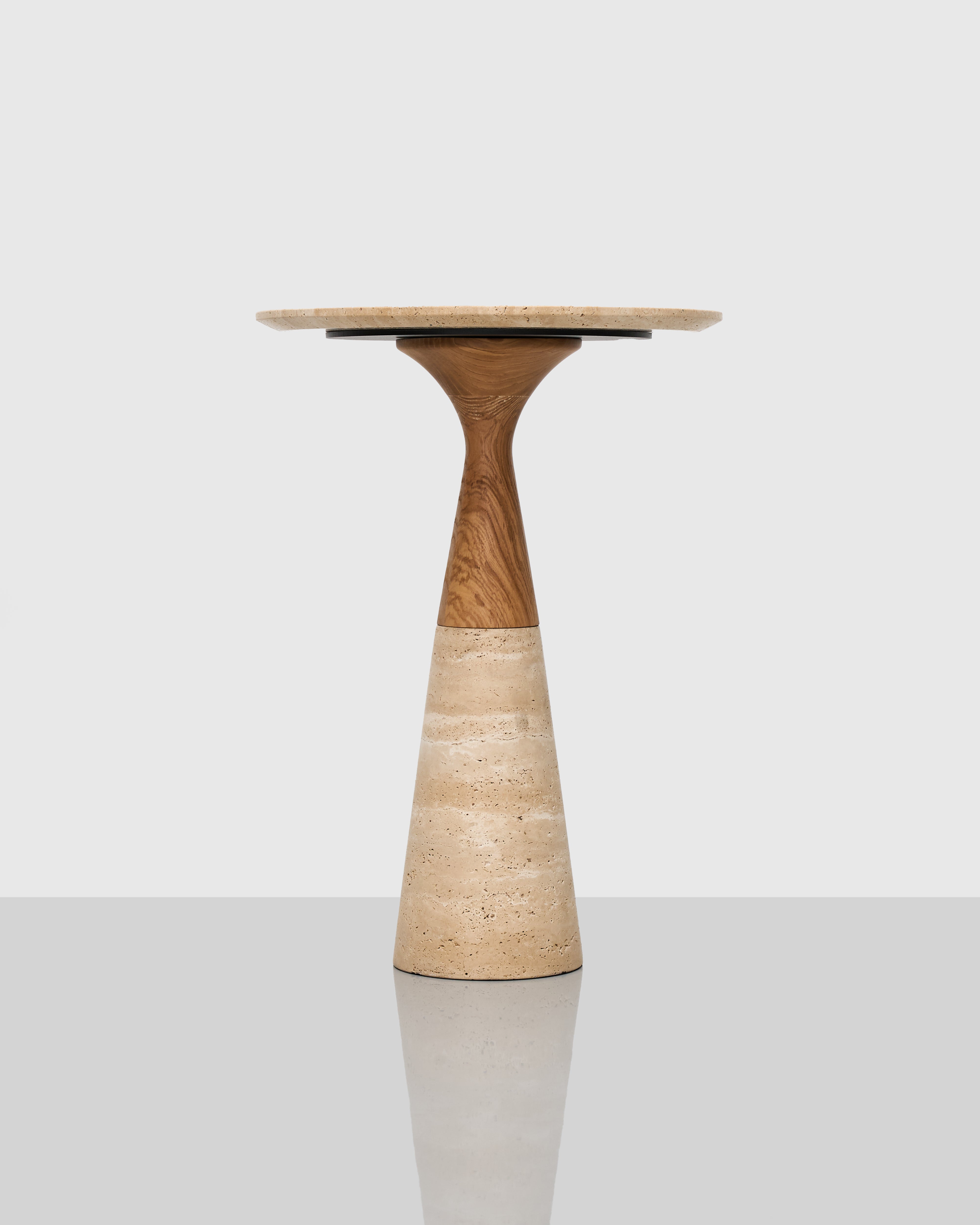 Side view of Nicole Marble Side Table highlighting architectural pillar-inspired design and elegant marble finish
