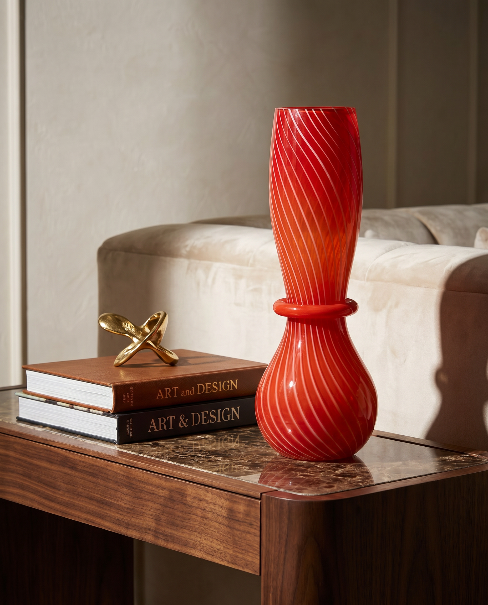 Noma Deep Coral Red Murano Vase