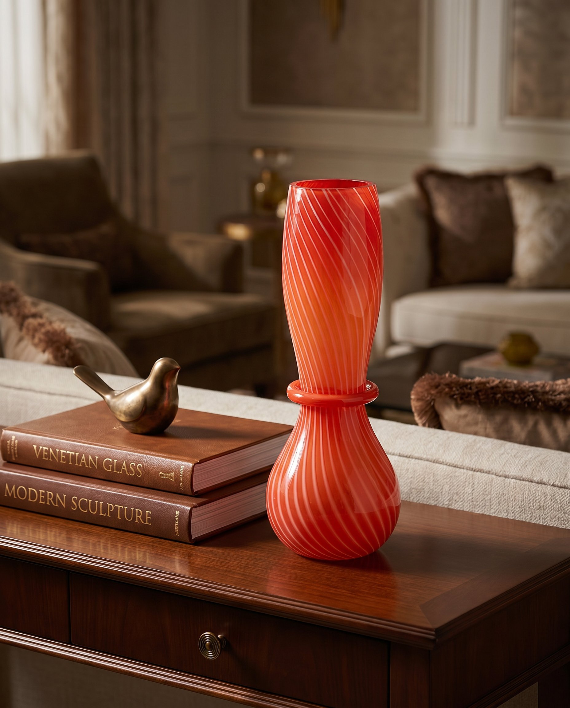 Noma Deep Coral Red Murano Vase