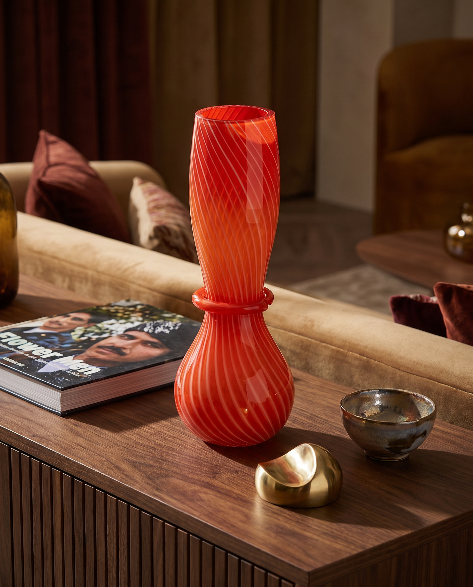 Noma Deep Coral Red Murano Vase