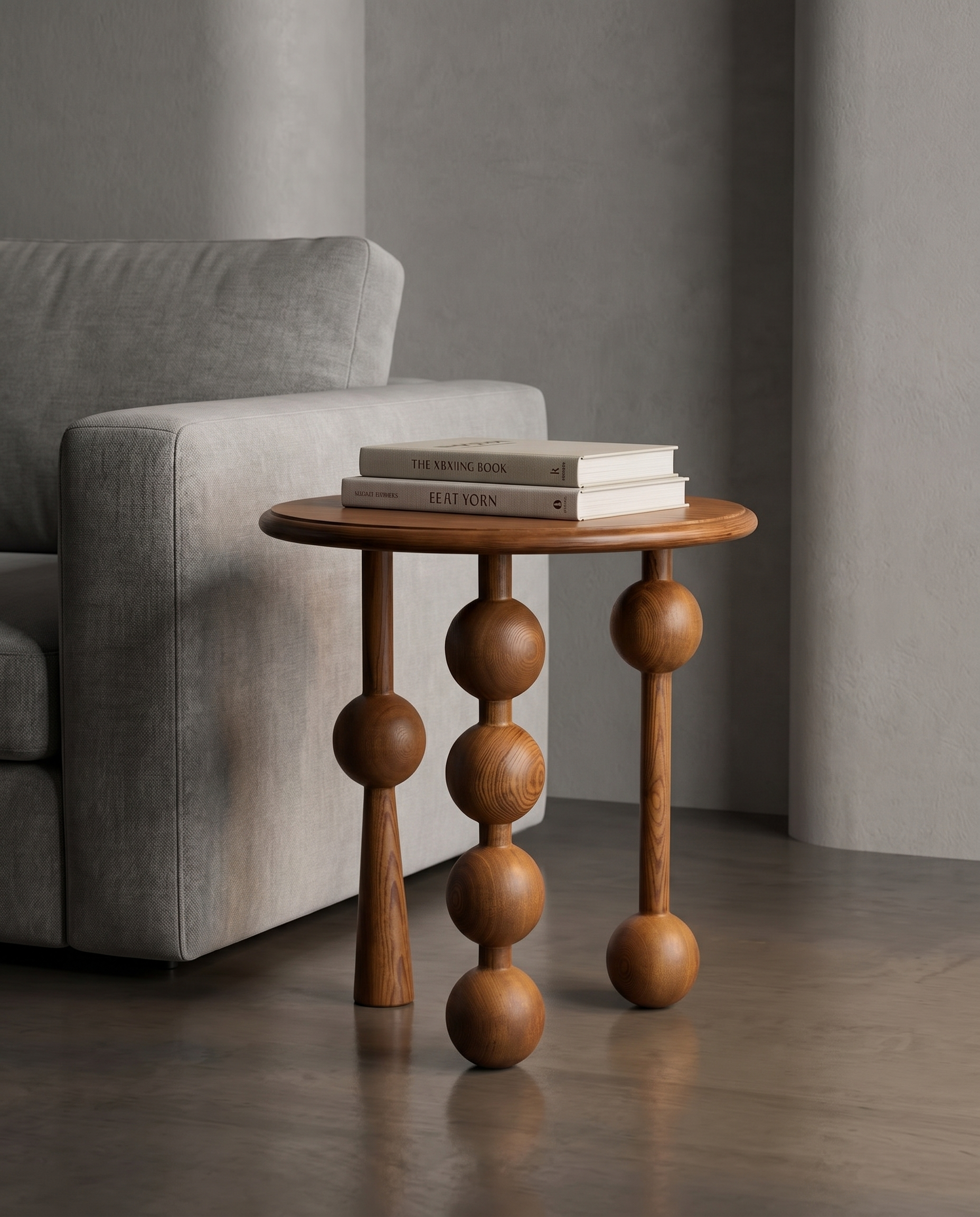 Orb-Leg Wooden Accent Side Table