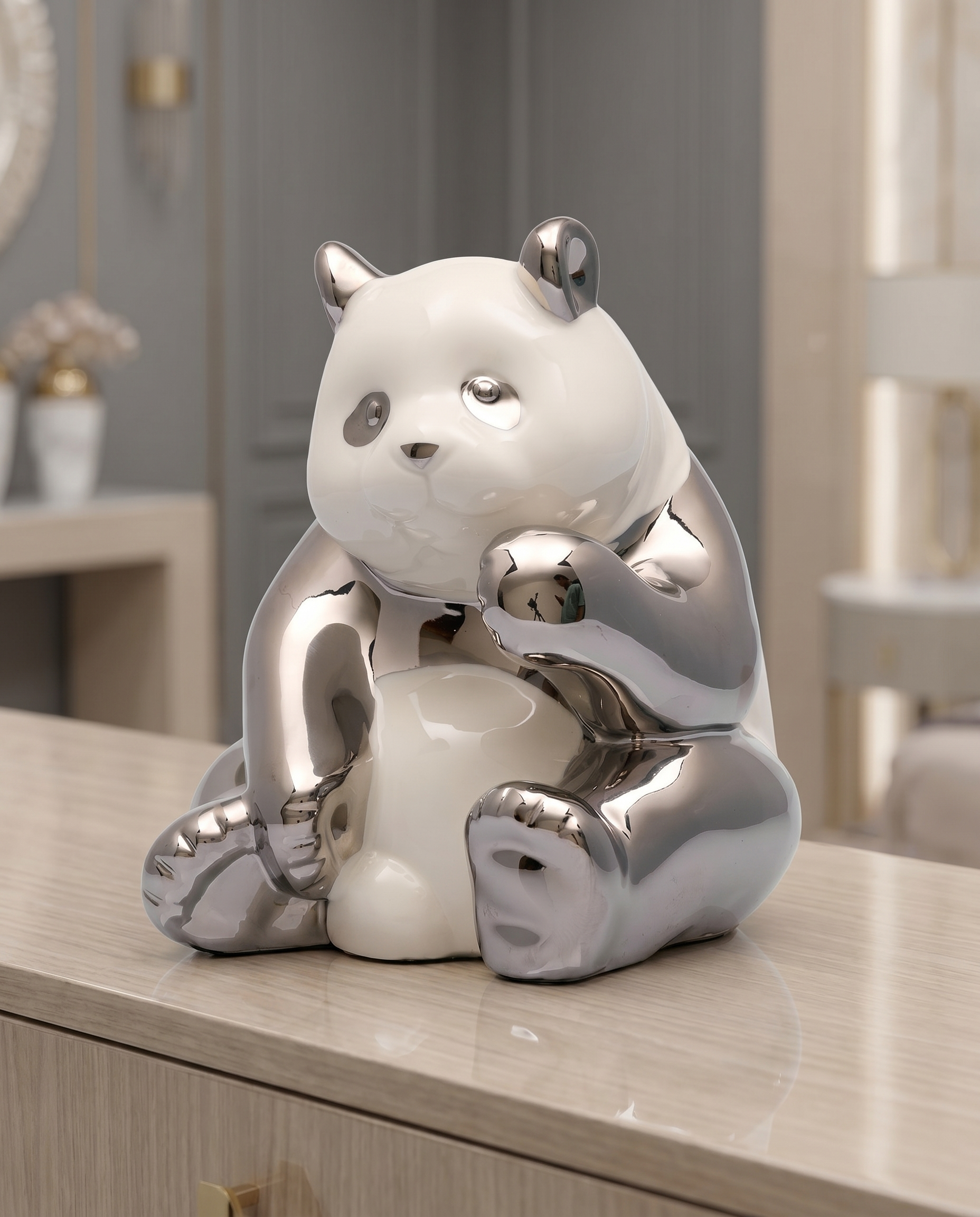 Zenora Ceramic Sitting Silver Panda Figurine