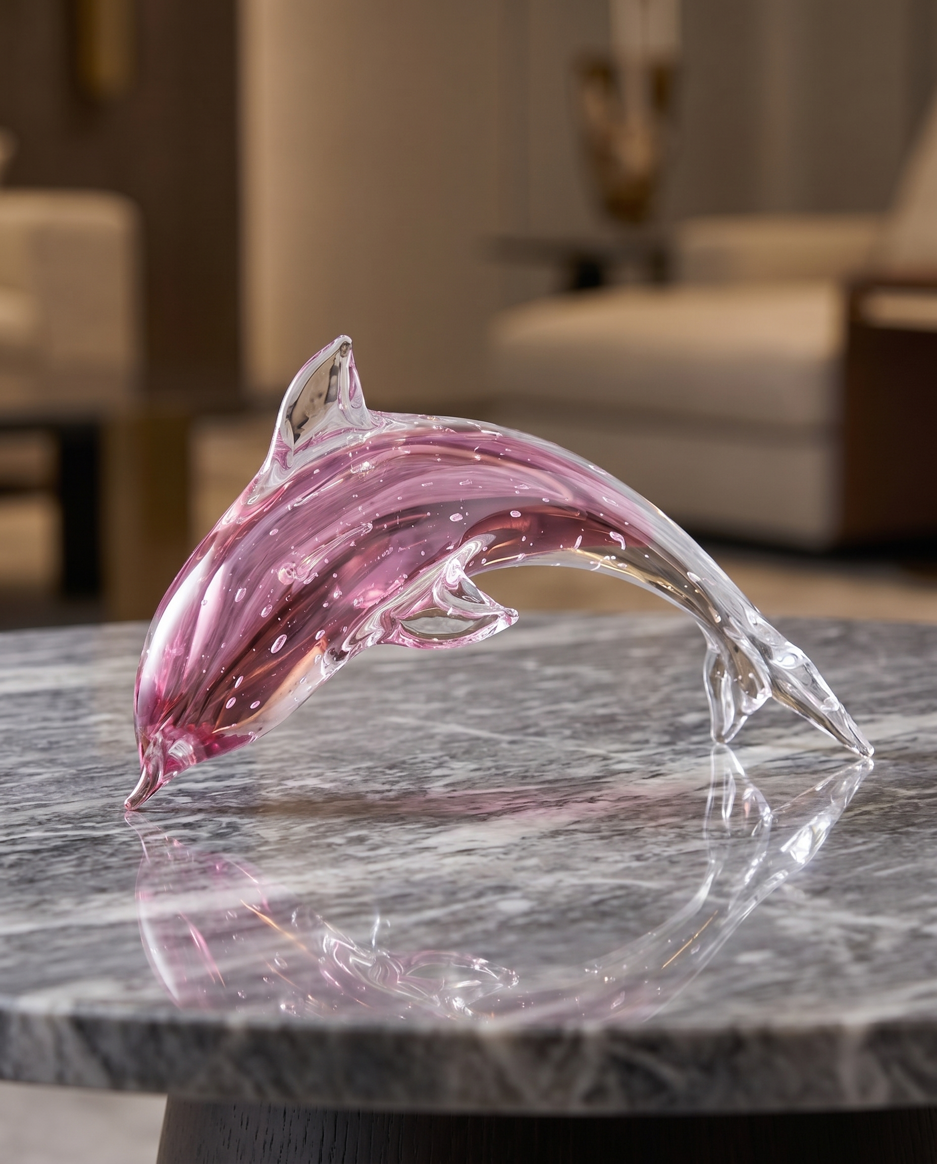Crystal Glass Pink Fish Decor
