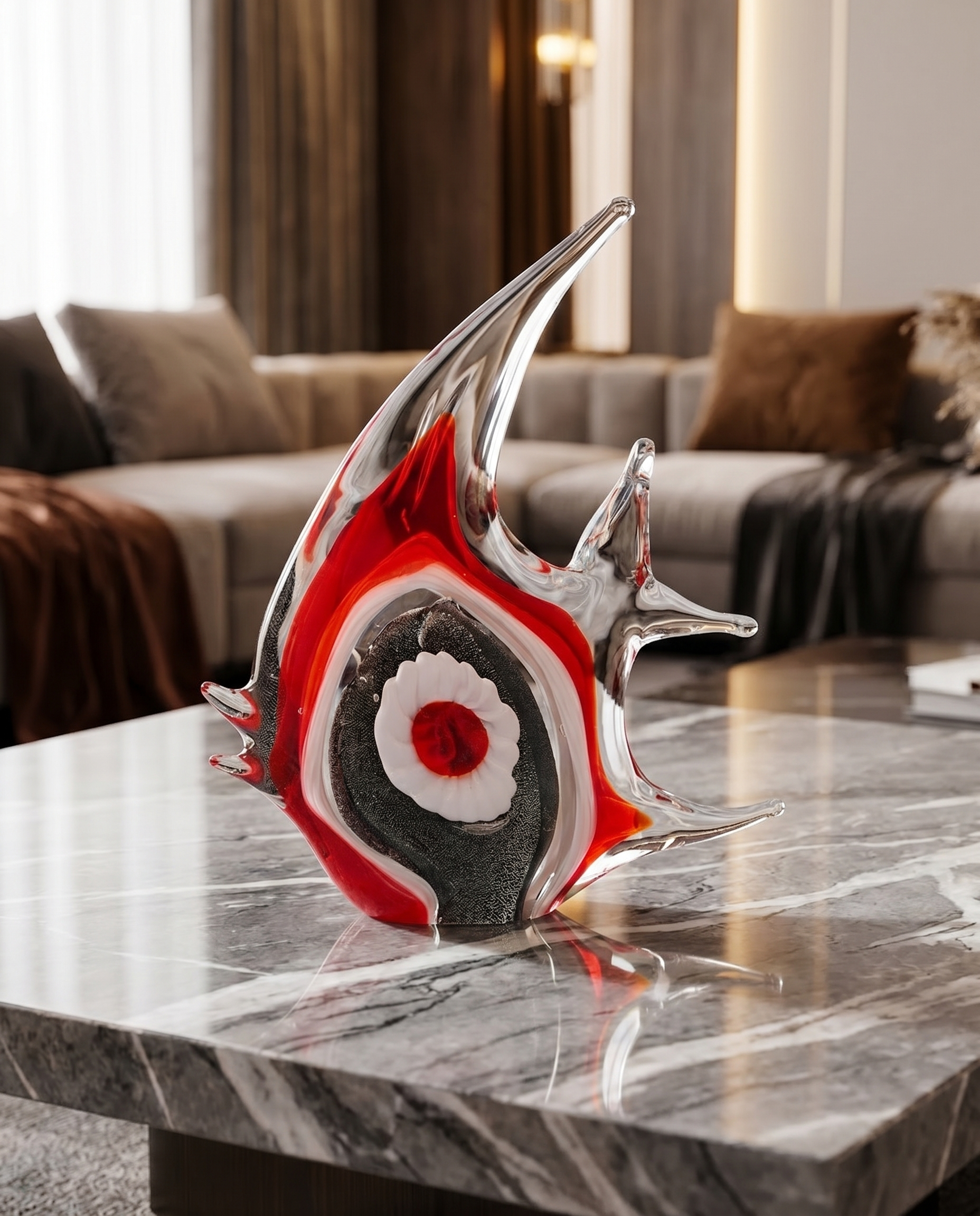 Vynta Crystal Glass Red Fish Decor