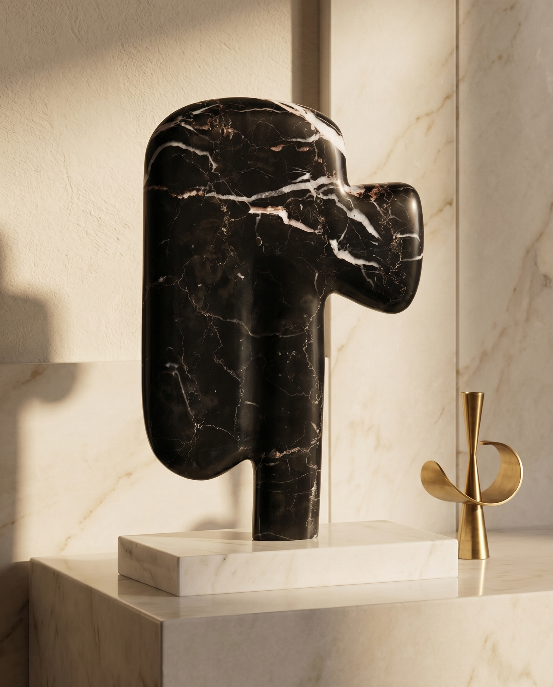 Silent Expression Marble Sculpture Black & White