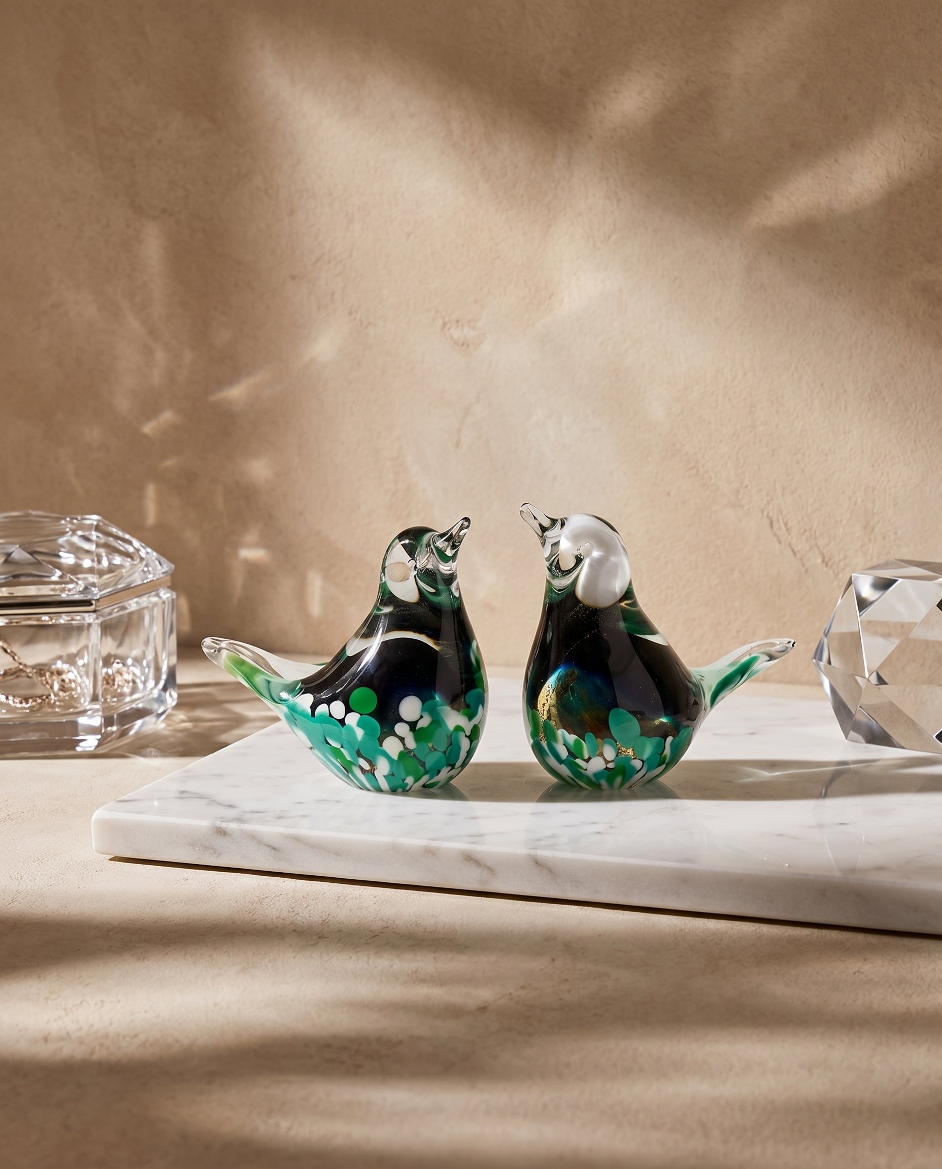 Twin Whispers Crystal Bird Decor