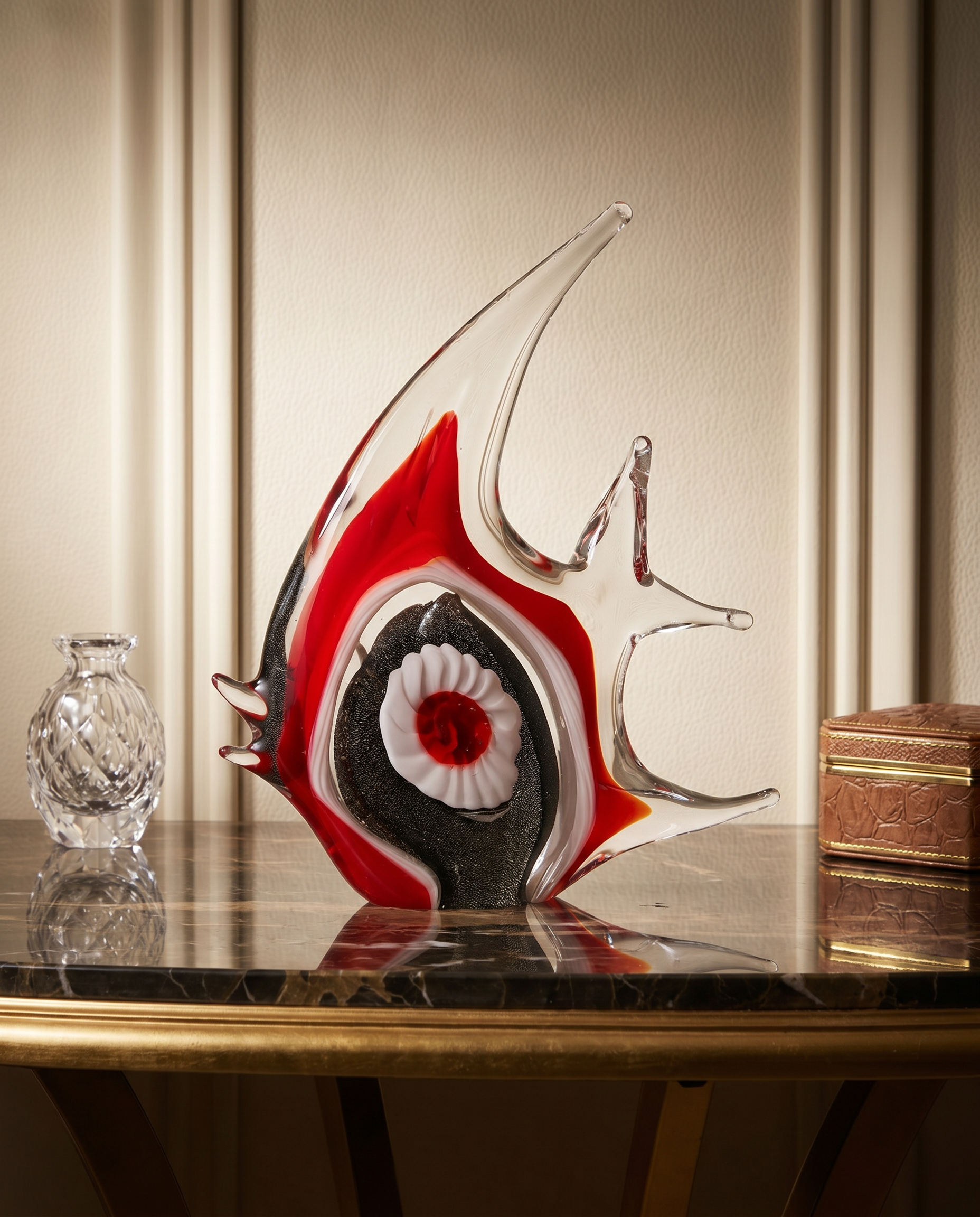 Vynta Crystal Glass Red Fish Decor