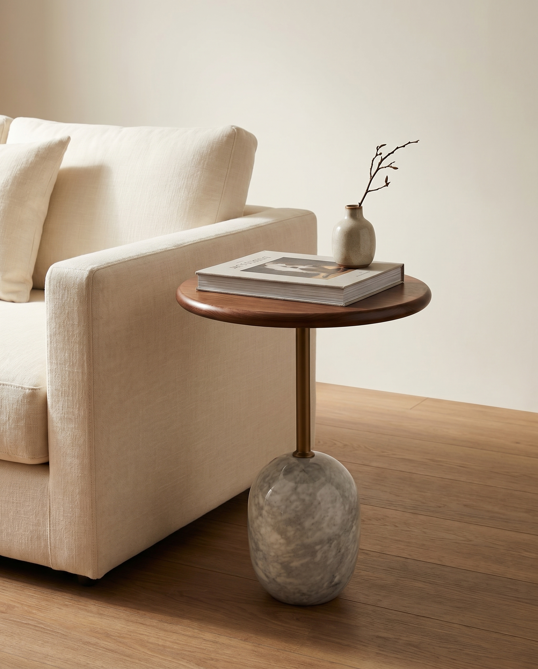 Zen Designer Side Table – Marble & Wood Fusion