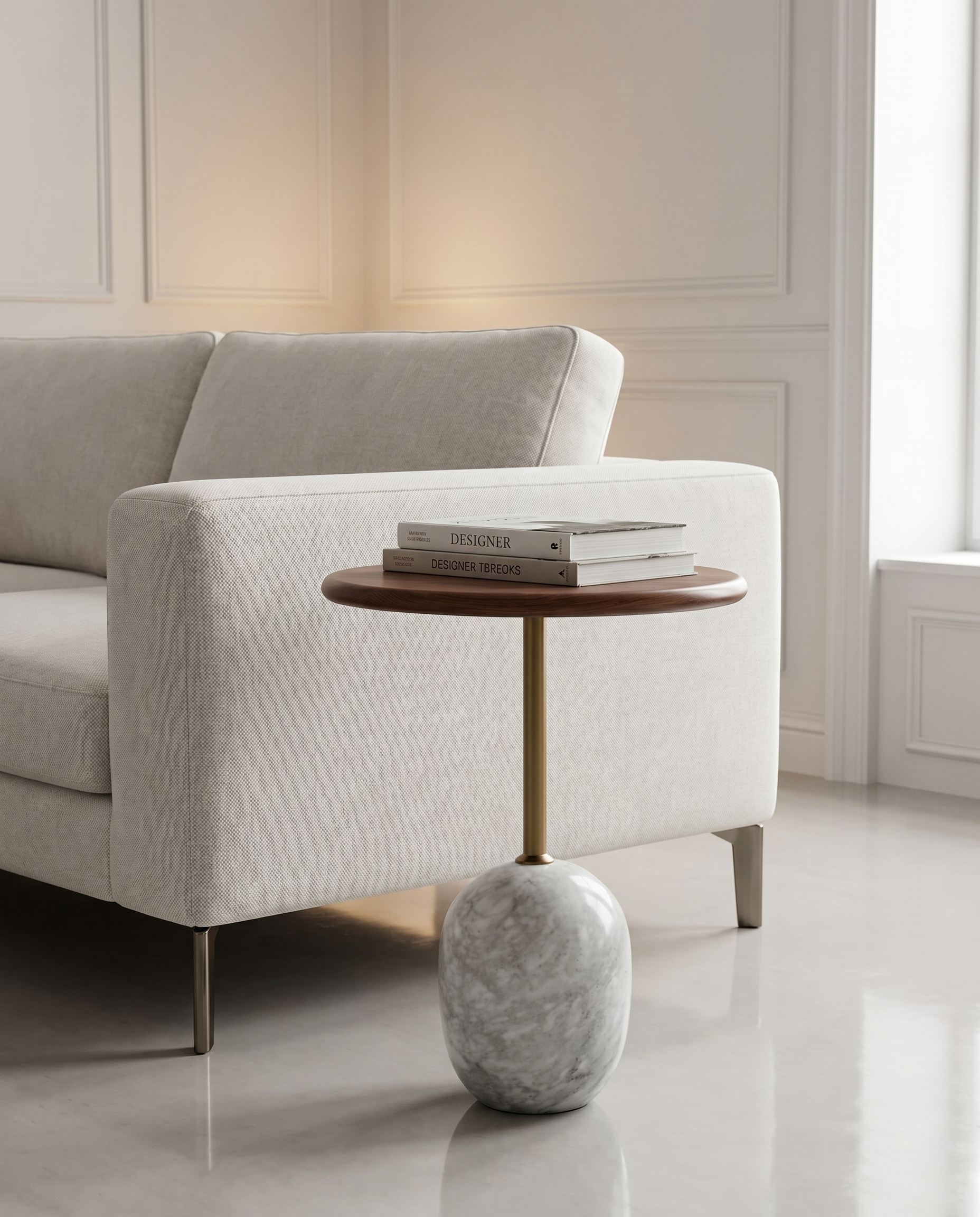 Zen Designer Side Table – Marble & Wood Fusion