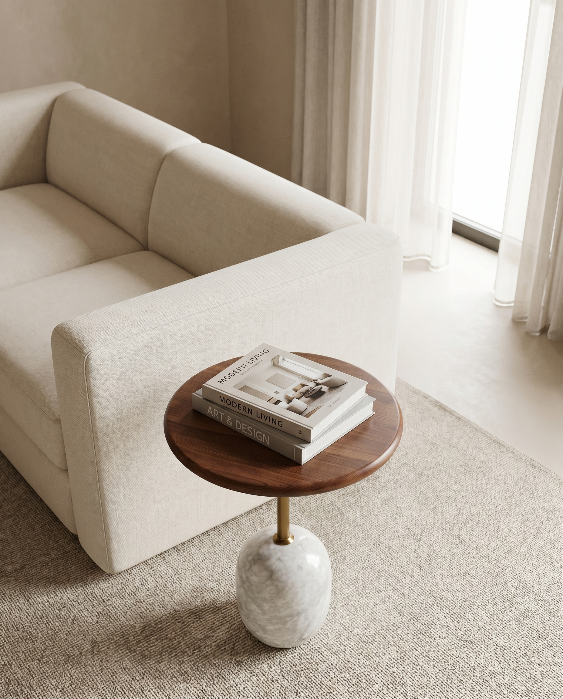 Zen Designer Side Table – Marble & Wood Fusion