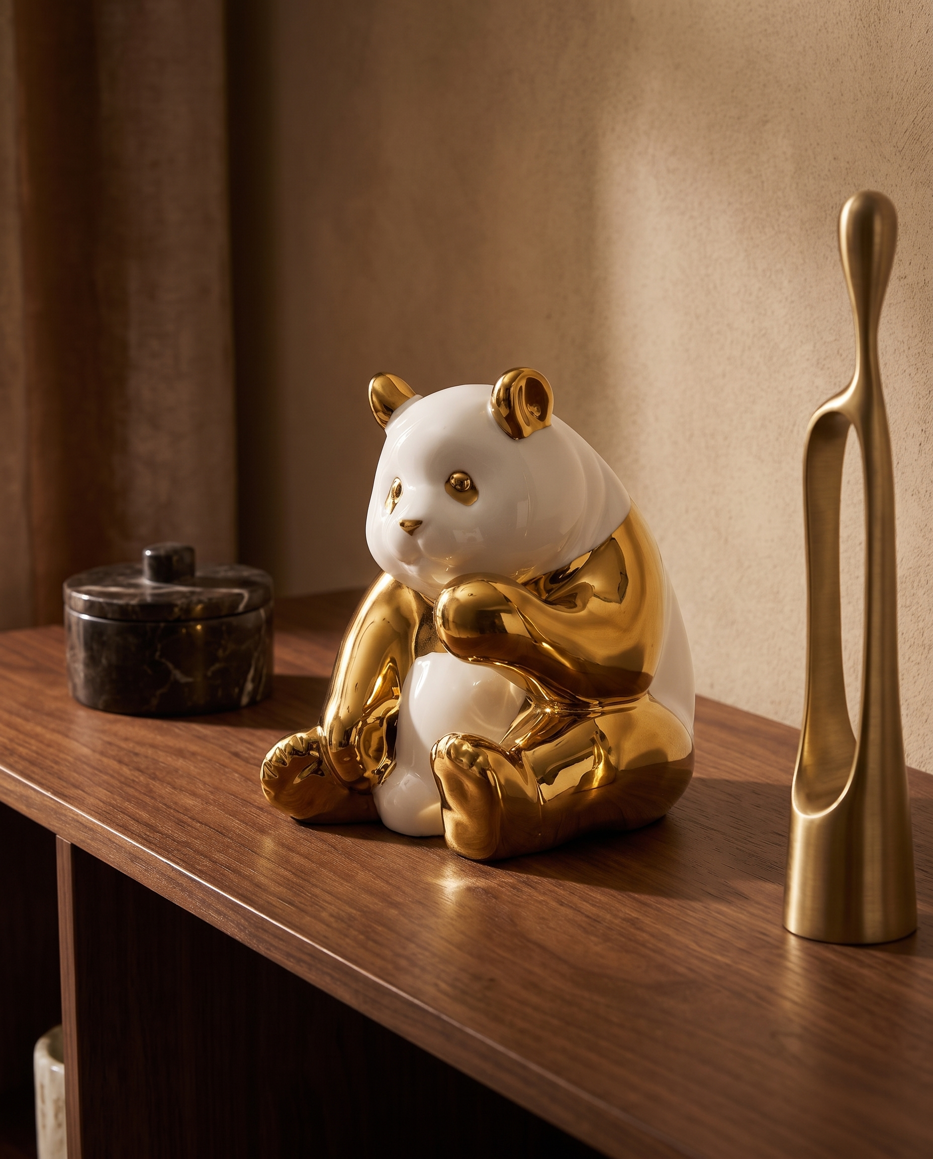 Zenora Ceramic Sitting Golden Panda Figurine
