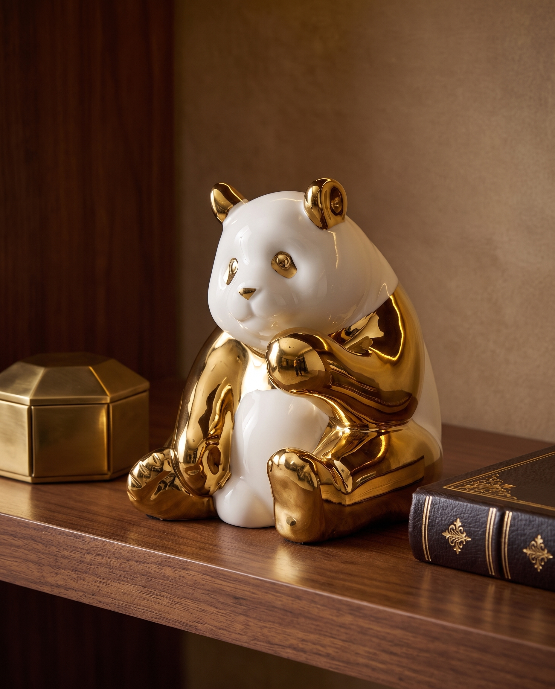 Zenora Ceramic Sitting Golden Panda Figurine