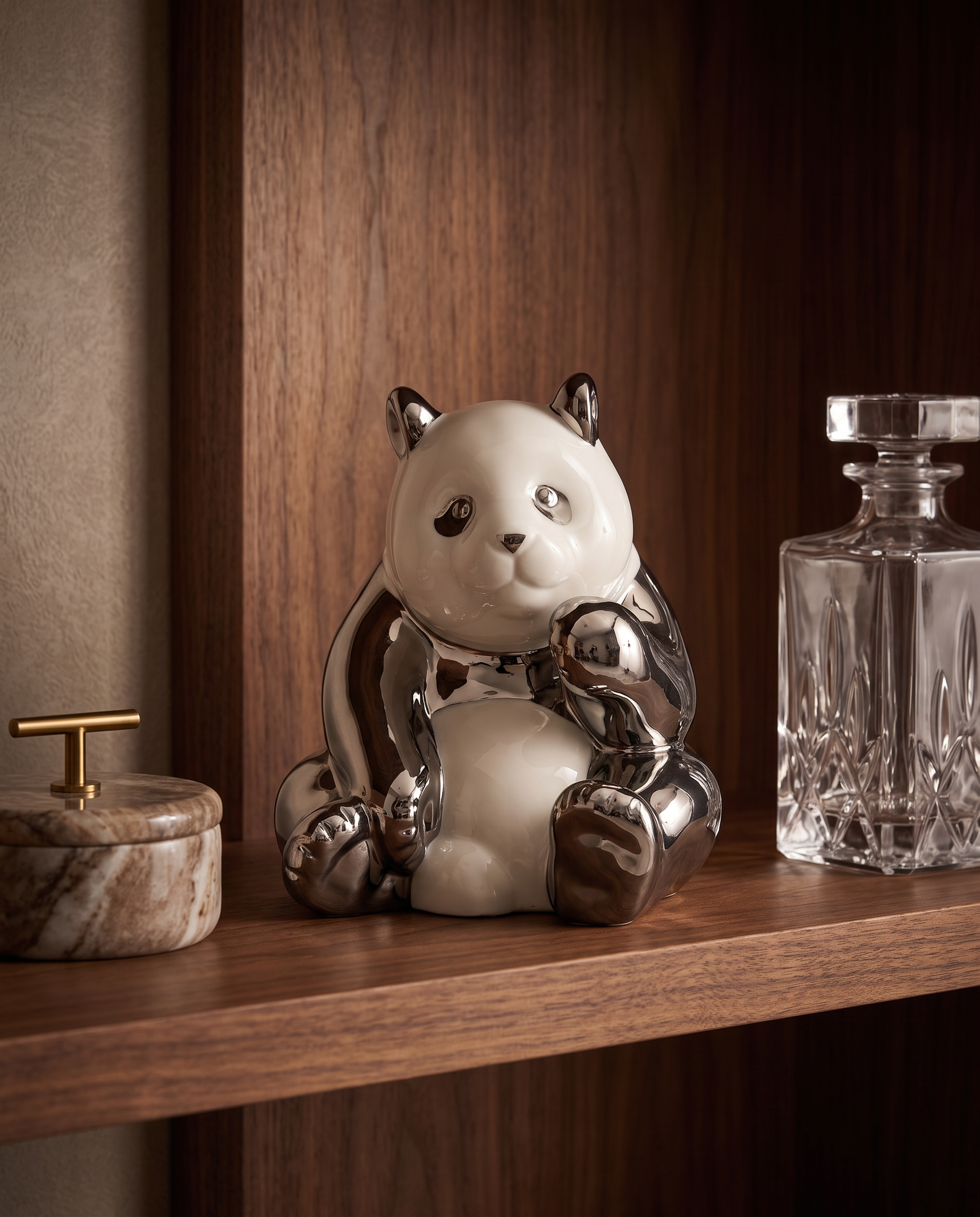 Zenora Ceramic Sitting Silver Panda Figurine